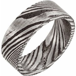 Damascus Steel 8 mm Comfort-Fit Flat Band Size 13