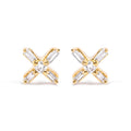 10K Yellow Gold 1/10 Cttw Round and Baguette Diamond Criss Cross X Stud Earring (H-I Color, I1-I2 Clarity)