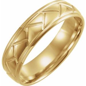14K Yellow Gold 6 mm Tread Pattern Comfort-Fit Half Round Band Size 9