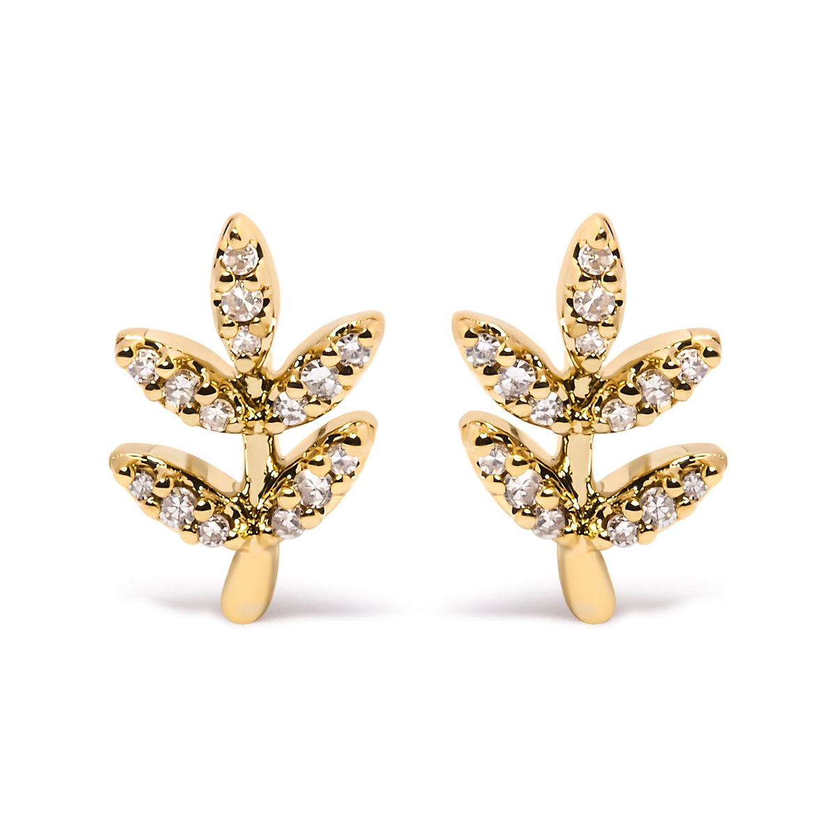 10K Yellow Gold 1/10 Cttw Diamond Accented Leaf and Branch Stud Earrings (H-I Color, I1-I2 Clarity)
