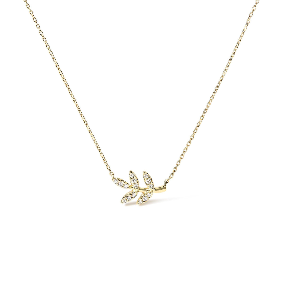 10K Yellow Gold 1/10 Cttw Diamond Leaf and Branch 18" Pendant Necklace (H-I Color, I1-I2 Clarity)