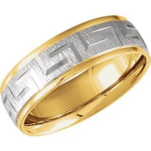 14K Yellow/White/Yellow Gold 7 mm Greek Key Comfort-Fit Half Round Band Size 10