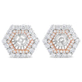 14K Rose and White Gold 1 7/8 Cttw Round Diamond Double Halo Earring Jacket for 6mm Round Studs (G-H Color, VS2-SI1 Clarity)