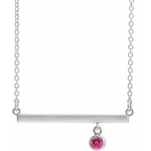 14K White Gold Natural Pink Tourmaline Bezel-Set 18" Necklace