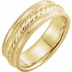 14K Yellow Gold 7 mm Milgrain Edge Rope Comfort-Fit Half Round Band Size 9