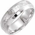 14K White Gold 5 mm Beveled-Edge Comfort-Fit Half Round Band with Hammer Finish Size 9.5