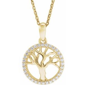 14K Yellow Gold 1/5 CTW Natural Diamond Tree of Life 16-18" Necklace