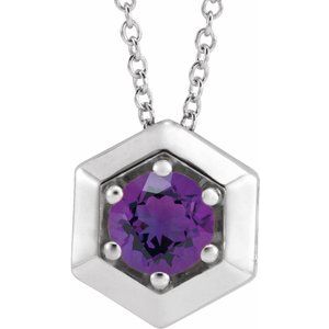 Sterling Silver Natural Amethyst Geometric 16-18" Necklace