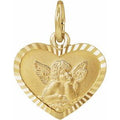 14K Yellow Gold 8x7 mm Heart Cherub Angel Medal