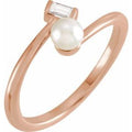 14K Rose Gold Cultured White Akoya Pearl & 1/10 CT Natural Diamond Ring