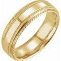14K Yellow Gold 6 mm Milgrain Rope Stepped-Edge Comfort-Fit Band Size 9