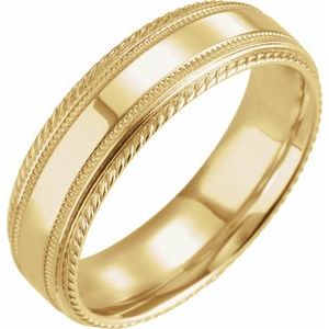 14K Yellow Gold 6 mm Milgrain Rope Stepped-Edge Comfort-Fit Band Size 9