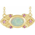 14K Yellow Gold Natural Ethiopian Opal & Natural Pink Sapphire Vintage-Inspired 18" Necklace