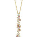 14K Yellow Gold Natural Ethiopian Opals, Natural Pink Sapphires & 1/8 CTW Natural Diamond Scattered Bar 16-18" Necklace