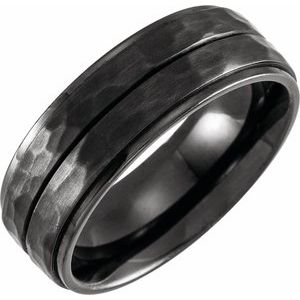 Black Titanium 8 mm Grooved Stepped-Edge Comfort-Fit Flat Band Size 13