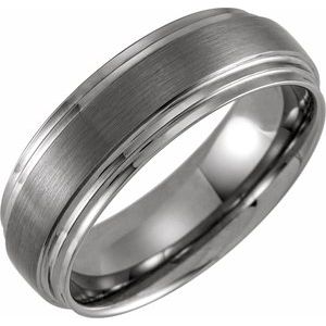Tungsten 8 mm Double Stepped-Edge Inlay Comfort-Fit Band Size 14