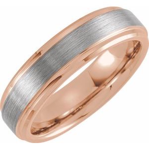 18K Rose Gold PVD & Tungsten Inlay 6 mm Beveled Stepped-Edge Comfort-Fit Band Size 13