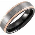18K Rose Gold PVD & Black PVD Tungsten 6 mm Grooved Comfort-Fit Flat Band Size 13