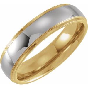Tungsten & 18K Yellow Gold PVD Inlay 6 mm Stepped-Edge Comfort-Fit Half Round Band Size 13