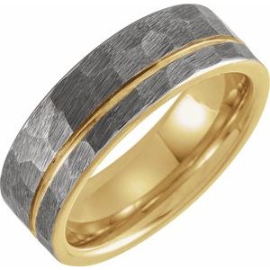 18K Yellow Gold PVD Tungsten 8 mm Grooved Comfort-Fit Flat Band Size 13