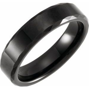 Black PVD Tungsten 6 mm Geometric Faceted Beveled-Edge Comfort-Fit Band Size 14