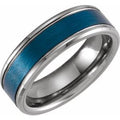 Blue PVD Tungsten 7 mm Beveled-Edge Grooved Inlay Comfort-Fit Band Size 13