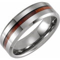 Tungsten 8 mm Beveled-Edge Acacia Wood Inlay Comfort-Fit Band Size 13