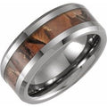Tungsten 8 mm Beveled-Edge Acacia Wood Inlay Comfort-Fit Band Size 12.5
