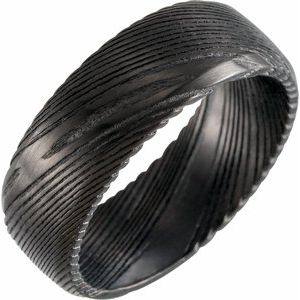 Black Damascus Steel 8 mm Beveled-Edge Comfort-Fit Flat Band Size 13