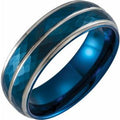 Blue PVD Tungsten 8 mm Stepped-Edge Grooved Comfort-Fit Band Size 13