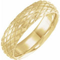 14K Yellow Gold 6 mm Grooved Rhombus Pattern Comfort-Fit Half Round Band Size 10