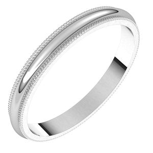 14K White Gold 2.5 mm Milgrain Half Round Band Size 3