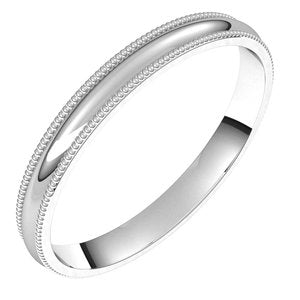 Platinum 2.5 mm Milgrain Comfort-Fit Half Round Band Size 7