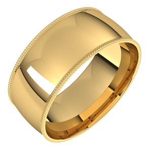 14K Yellow Gold 8 mm Lightweight Milgrain Comfort-Fit Half Round Band Size 11.5