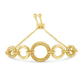 10K Yellow Gold over .925 Sterling Silver Diamond Accented Graduated Infinity Open Circle 6”-9” Adjustable Bolo Bracelet (H-I