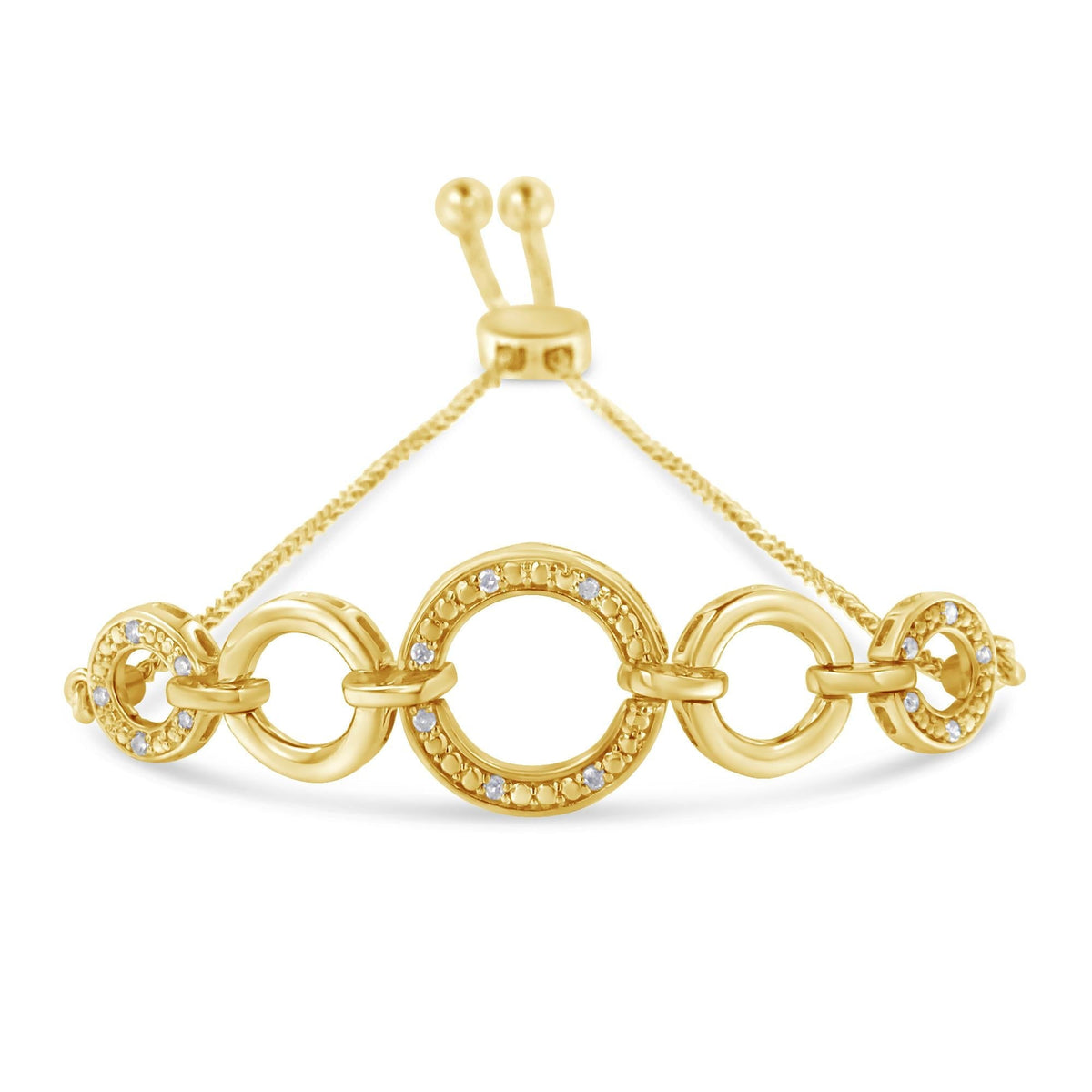 10K Yellow Gold over .925 Sterling Silver Diamond Accented Graduated Infinity Open Circle 6”-9” Adjustable Bolo Bracelet (H-I