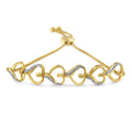 10K Yellow Gold over .925 Sterling Silver Diamond Accented Open Hearts 6”-9” Adjustable Chain Bolo Bracelet (H-I Color, I2-I3