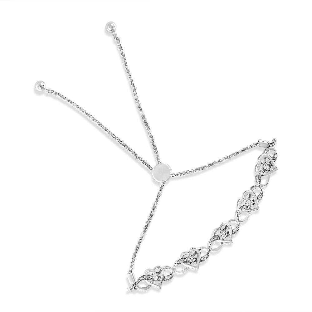 .925 Sterling Silver Diamond Accent Interlocking Infinity and Heart 4”-10” Adjustable Bolo Tennis Bolo Bracelet (H-I Color