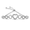 .925 Sterling Silver 1/10 Cttw Round-Cut Diamond Heart-Link Adjustable Bolo Bracelet ( H-I Color, I2-I3 Clarity) - 6"-9"