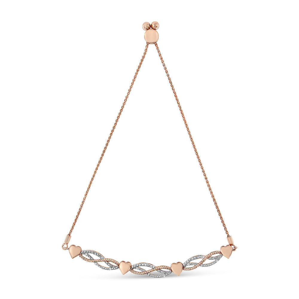 14K Rose Gold Plated .925 Sterling Silver Cttw Diamond Accent Layered Infinity Link and Heart Adjustable 4”-10” Adjustable