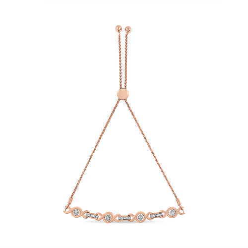 Pulsera tipo bolo ajustable de 4”-10” con diseño trenzado, diamantes con engaste en canal y detalles de plata de ley .925 (color I-J, claridad I3)