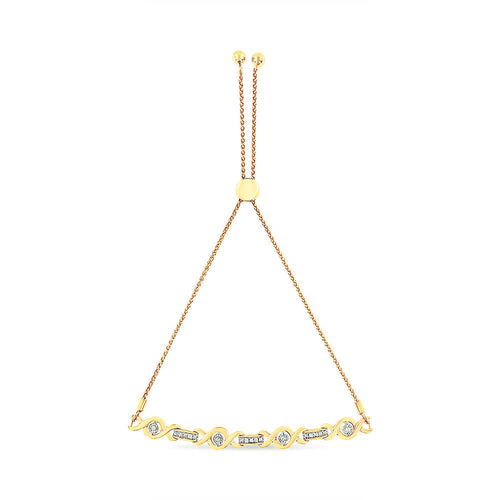 Pulsera tipo bolo ajustable de 4”-10” con diseño trenzado, diamantes con engaste en canal y detalles de plata de ley .925 (color I-J, claridad I3)