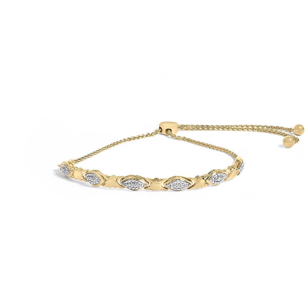 .925 Sterling Silver Diamond Accent Alternating Marquise Shape and Heart Links Bolo Bracelet (I-J Color, I3 Clarity)