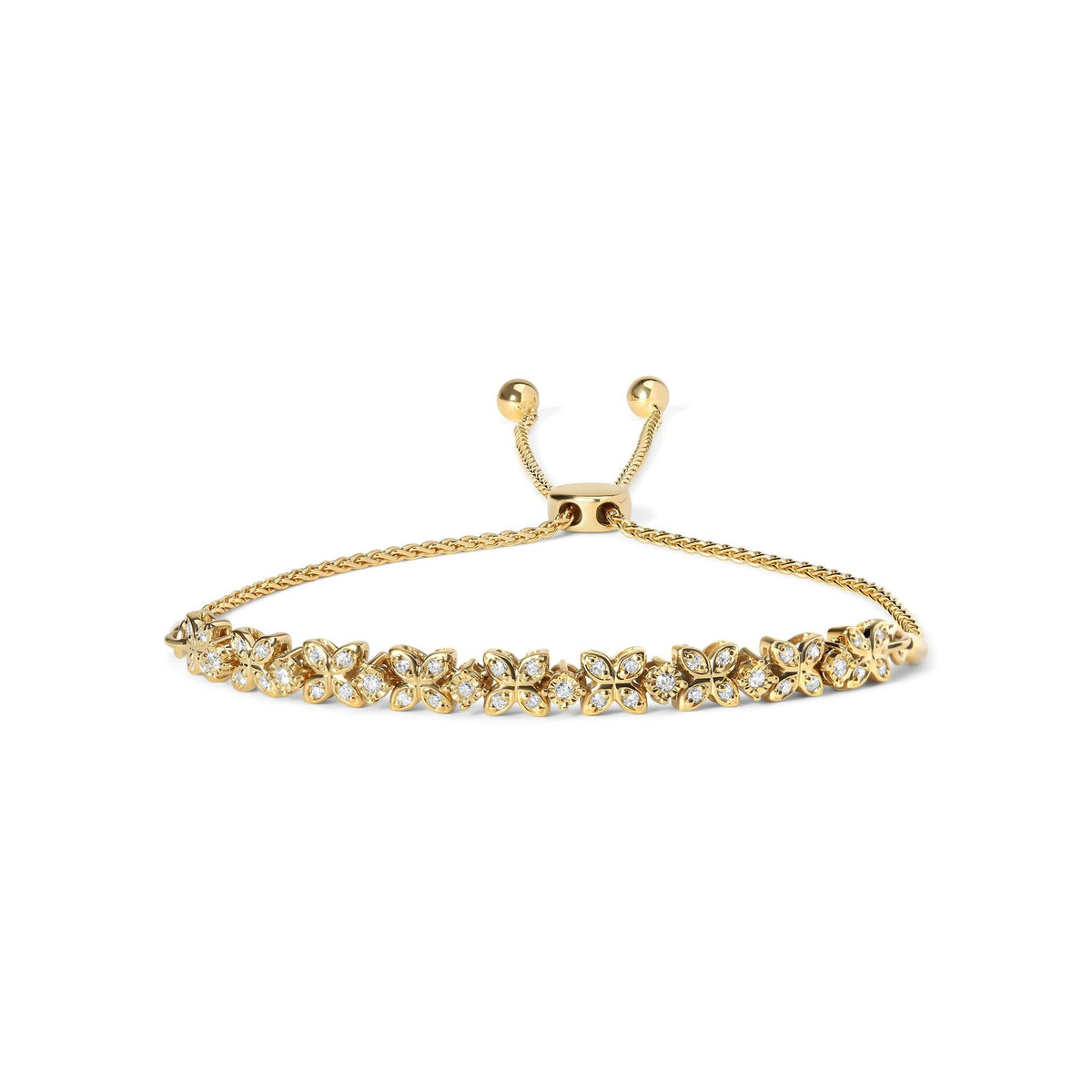 18K Yellow Gold Plated .925 Sterling Silver 1/4 Cttw Diamond Marquise Shaped Link 4"-10" Adjustable Bolo Bracelet (I-J Color