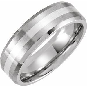 Cobalt & Silver Inlay 7 mm Beveled-Edge Comfort-Fit Band Size 11