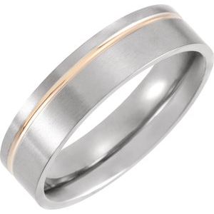 18K Rose Gold PVD Titanium 6 mm Grooved Comfort-Fit Flat Band Size 13