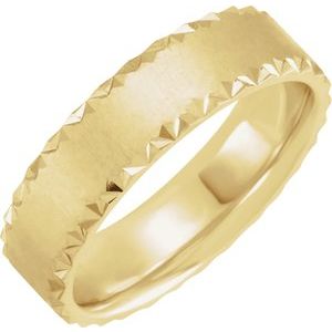 14K Yellow Gold 6 mm Geometric Faceted Edge Comfort-Fit Half Round Band Size 10