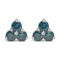 14KT White Gold Treated Blue Diamond Trio Stud Earrings (1 1/3 cttw, Blue)