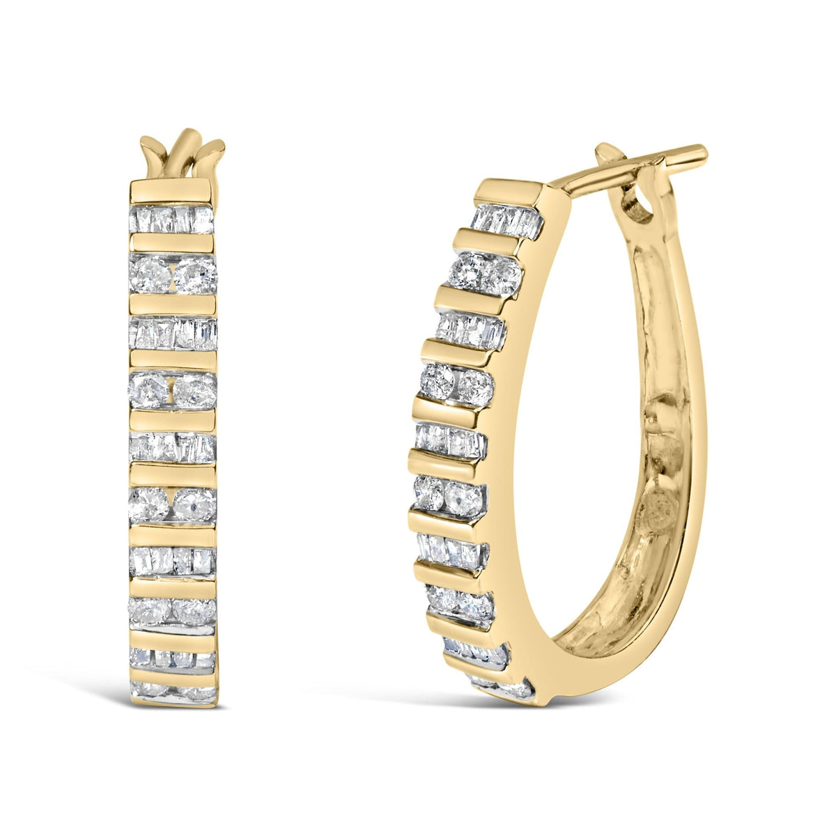 10K Gold 1.0 Cttw Alternating Diamond "U" Hoop Earrings (I-J Color, I2-I3 Clarity)