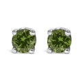 .925 Sterling Silver 1/4 Cttw Round Brilliant-Cut Green Diamond Classic 4-Prong Stud Earrings (Fancy Color-Enhanced, I2-I3